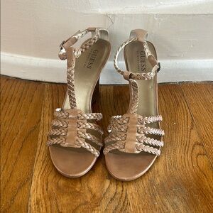 Guess Tan Strappy Sandals with Medium Heel